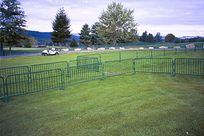 green painted barriers