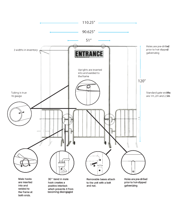 Crowd Control Barrier Entrances With Gates