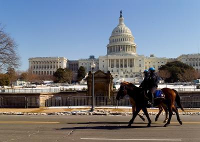 Us Capitol With Steel Barriers