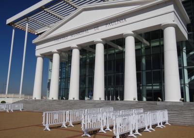 Setting Up Plastic Barriers For Line Queuing