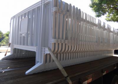 White LineEx Barriers stacked and banded for shipping