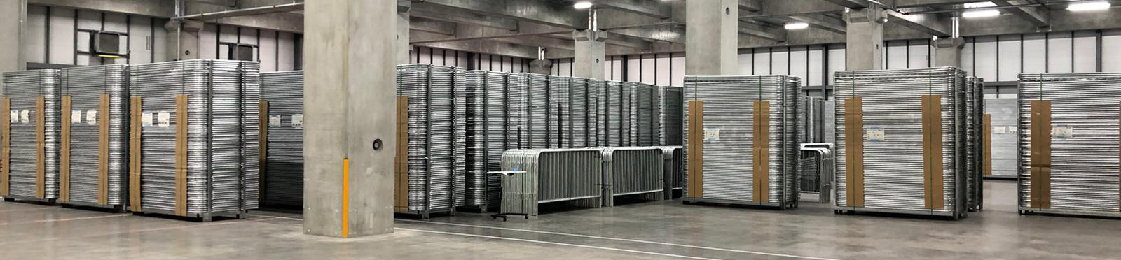 barriers stacked in the west coast warehouse